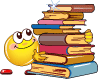 smiley face with stack of books